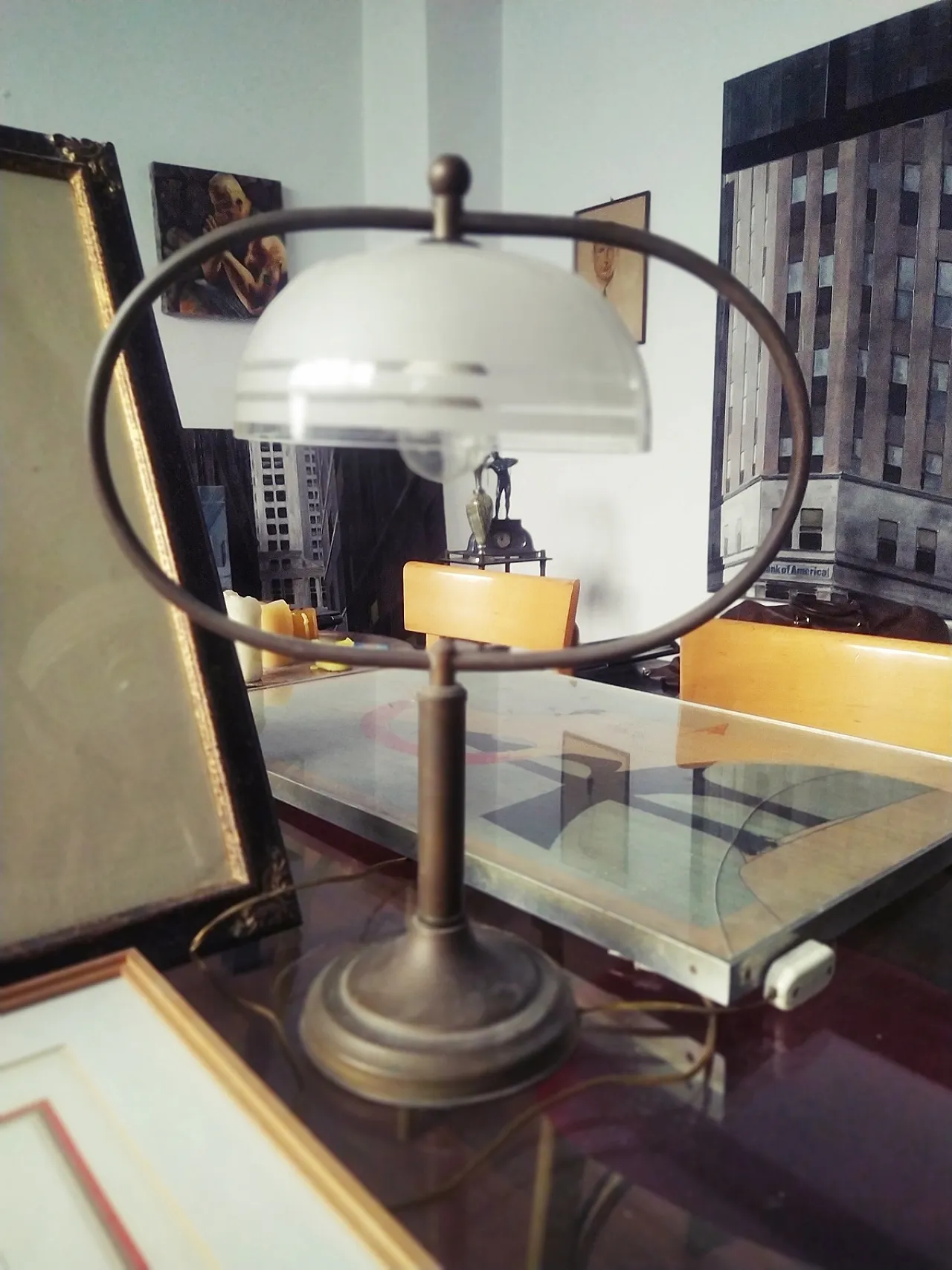 Grace table lamp in copper and blown glass, 40s 2