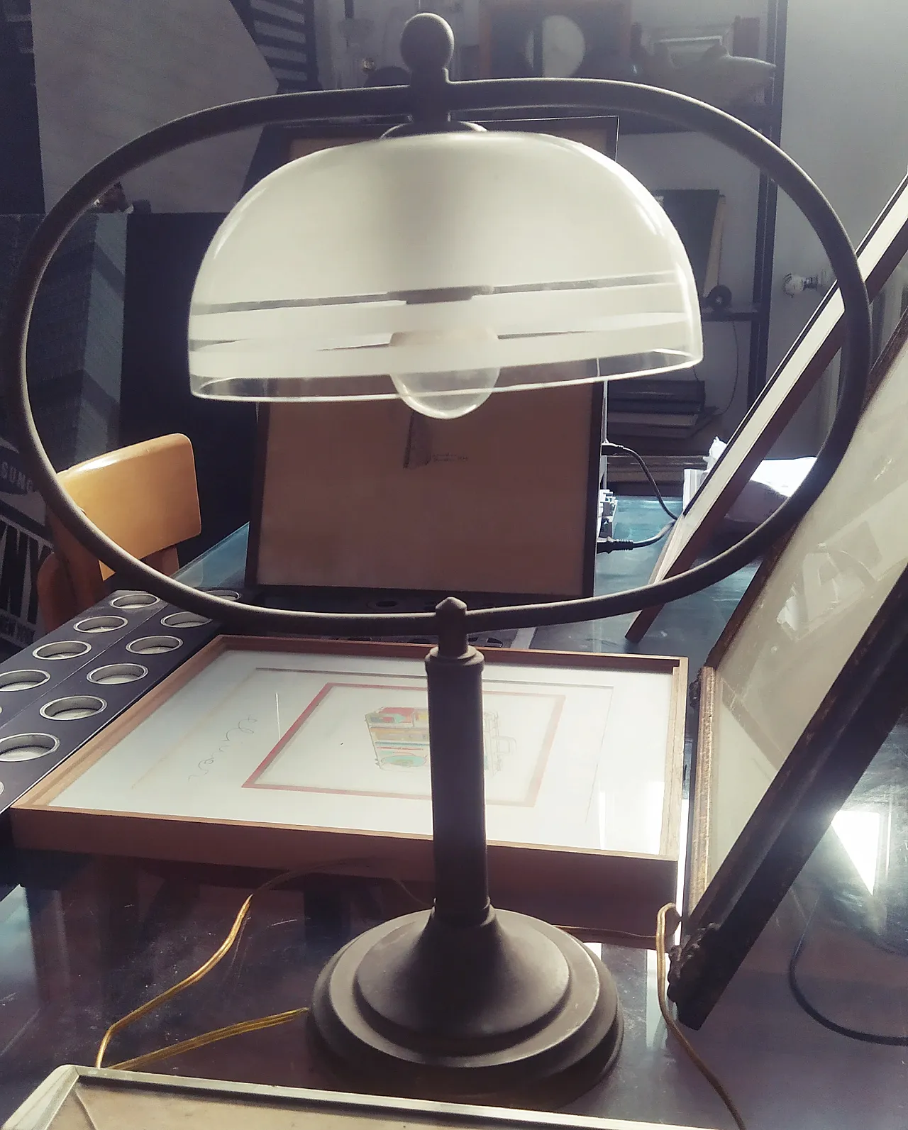 Grace table lamp in copper and blown glass, 40s 4