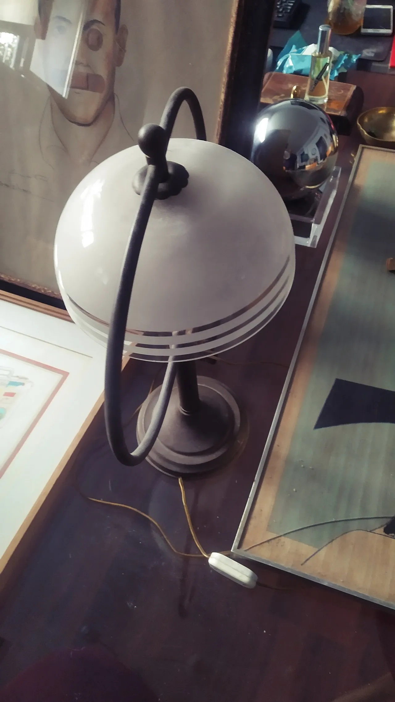 Grace table lamp in copper and blown glass, 40s 5