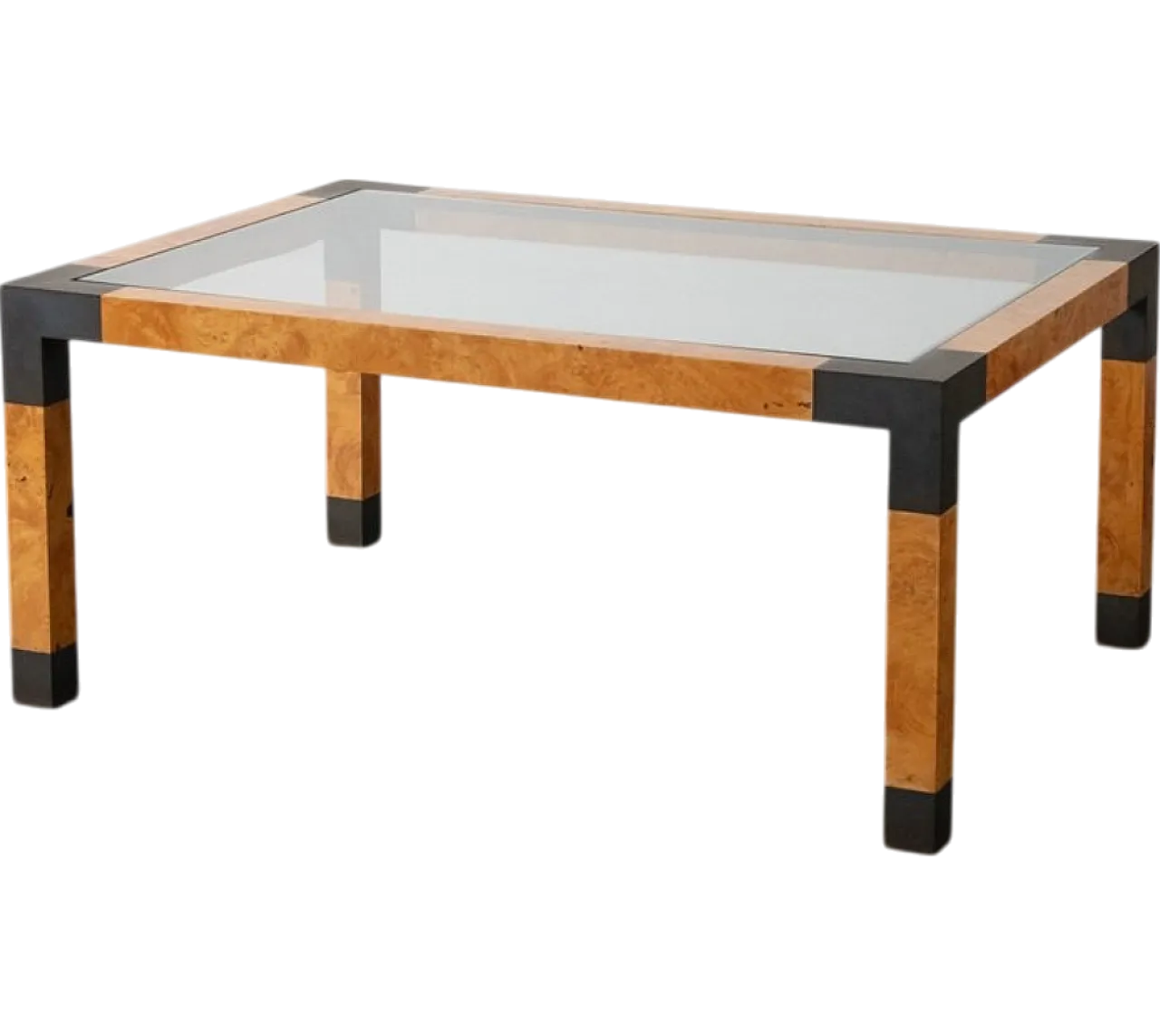 Coffee table in briarwood and brass, 1980s 9