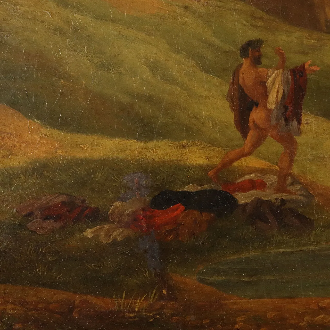 Attributed to Hippolyte Lebrun, The bath of nymphs disturbed by satyrs, oil on canvas, 19th century 7