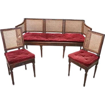Set da salotto Luigi XVI in noce e paglia di Vienna, '700