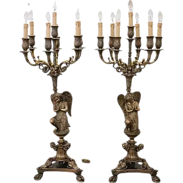 Coppia di grandi candelabri in bronzo elettrificati, '800