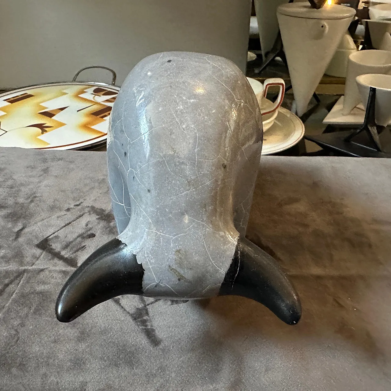 Modernist bull in grey and black lava ceramic, 1980s 6