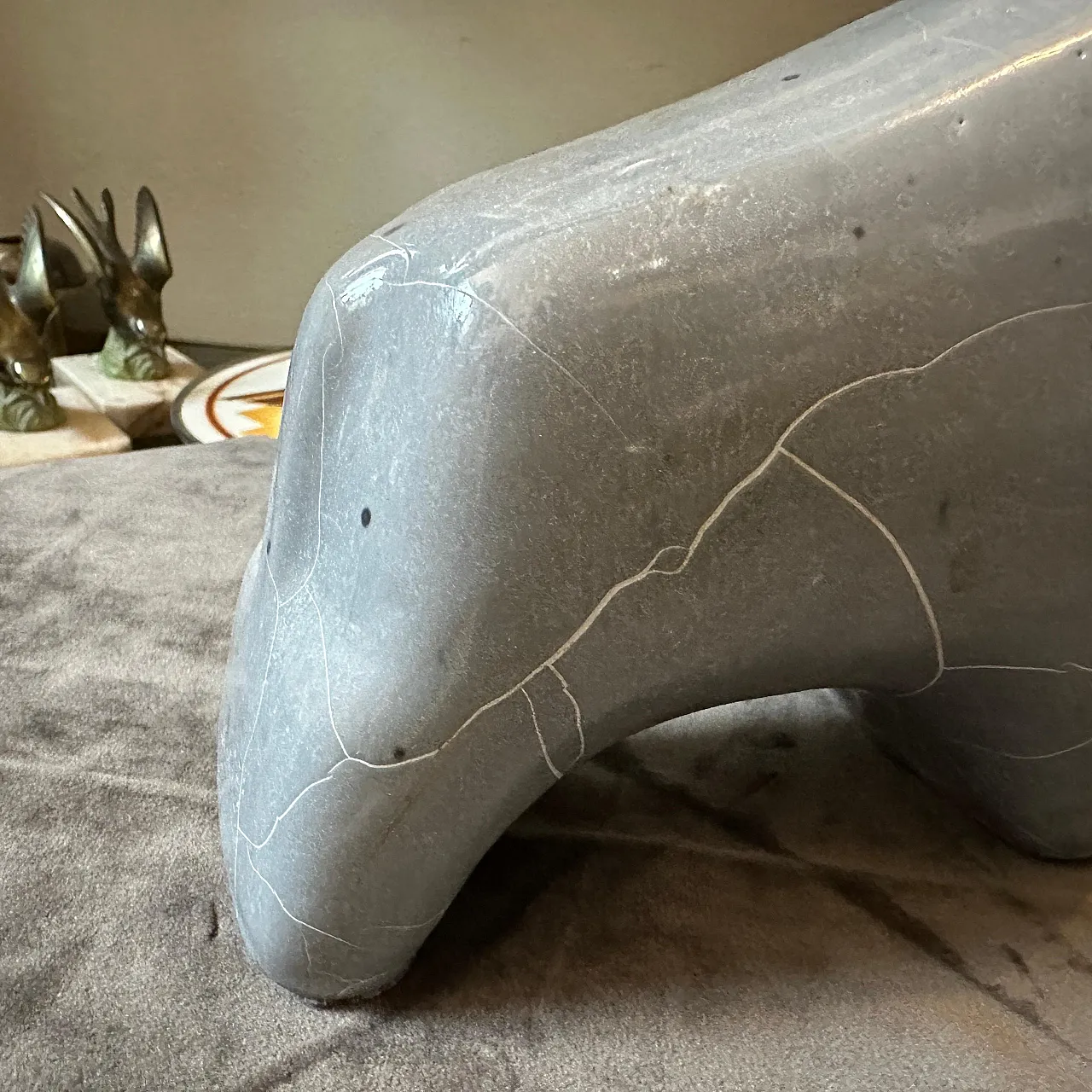 Modernist bull in grey and black lava ceramic, 1980s 8