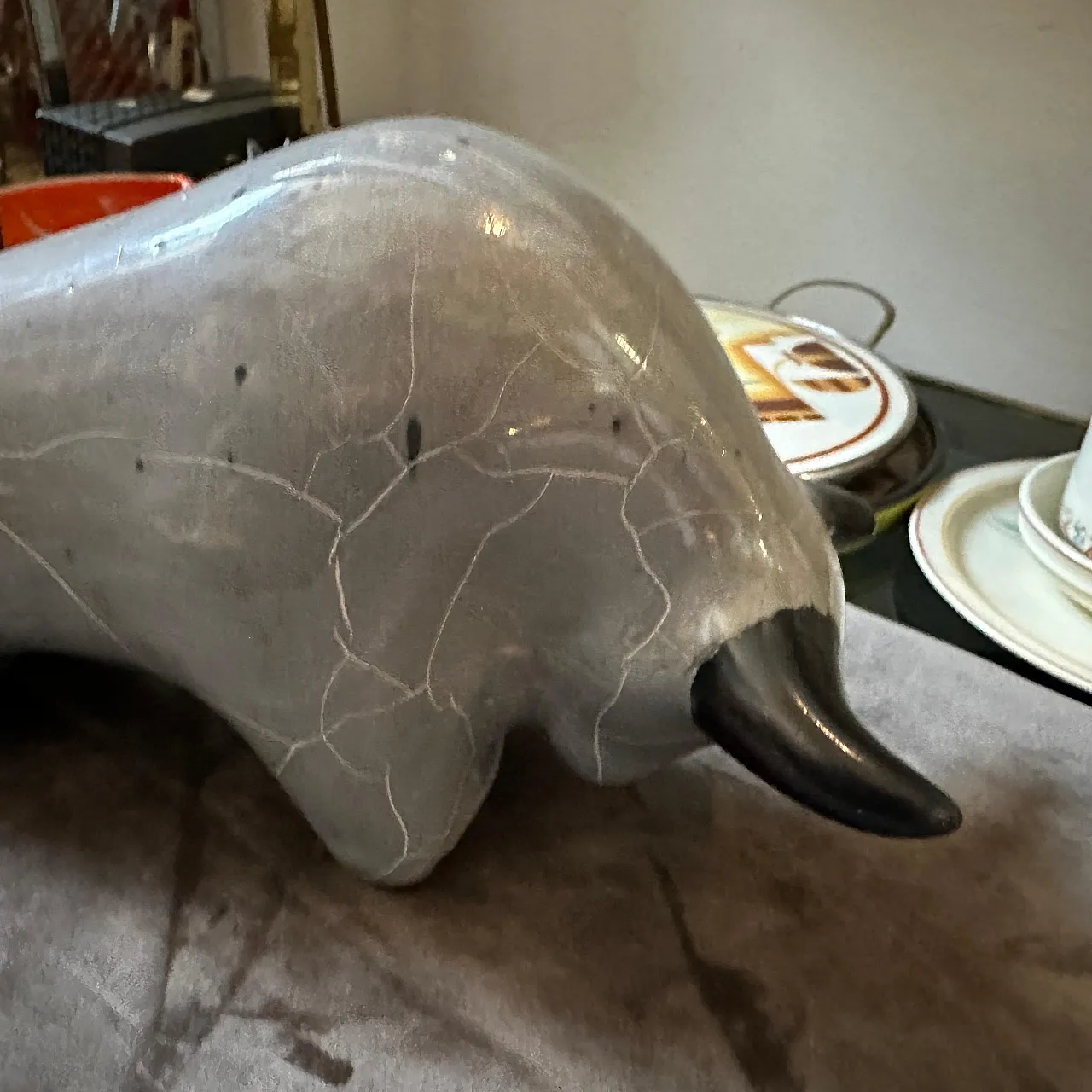 Modernist bull in grey and black lava ceramic, 1980s 9