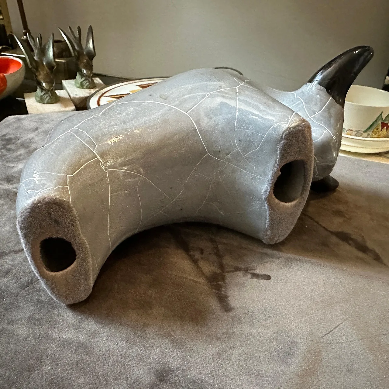 Modernist bull in grey and black lava ceramic, 1980s 10