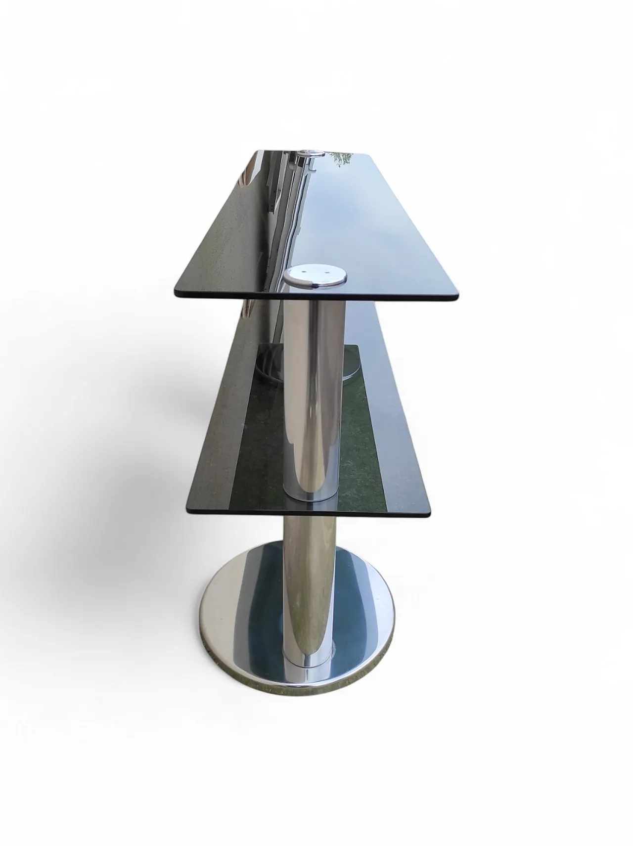 Consolle in vetro fumè, acciaio e placcatura in cromo, anni '70 4