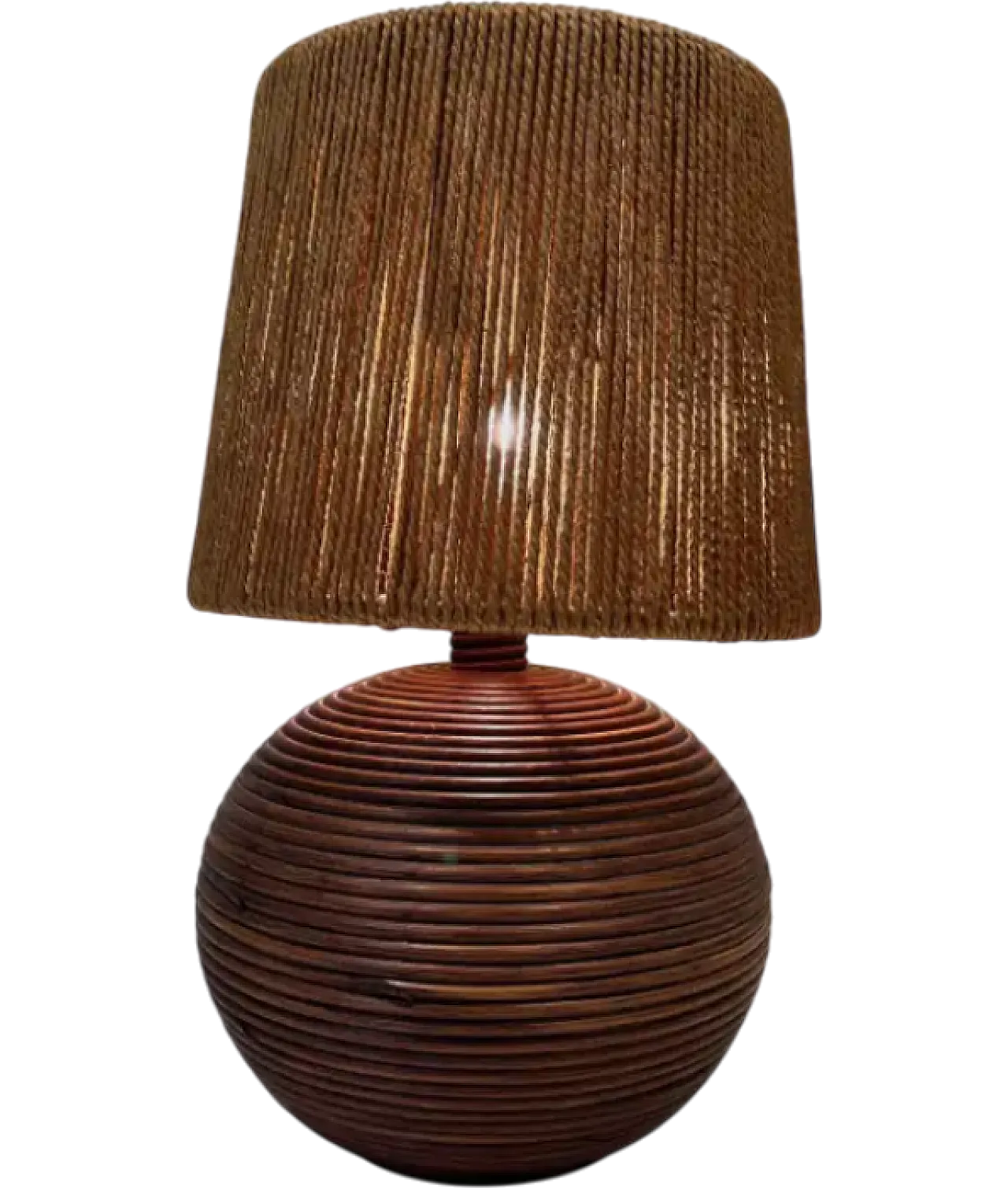 Lampada rotonda in rattan con paralume in corda, anni '70 9