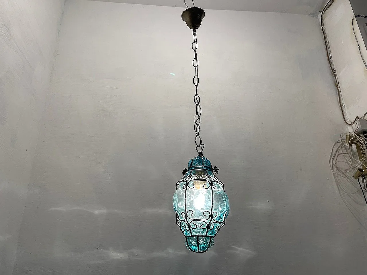 Coppia di lampadari in vetro di Murano blu, anni '70 1
