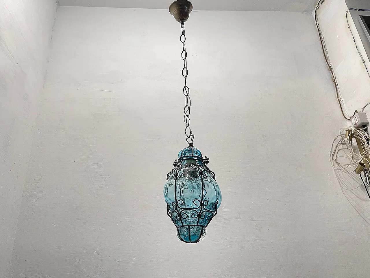 Coppia di lampadari in vetro di Murano blu, anni '70 2