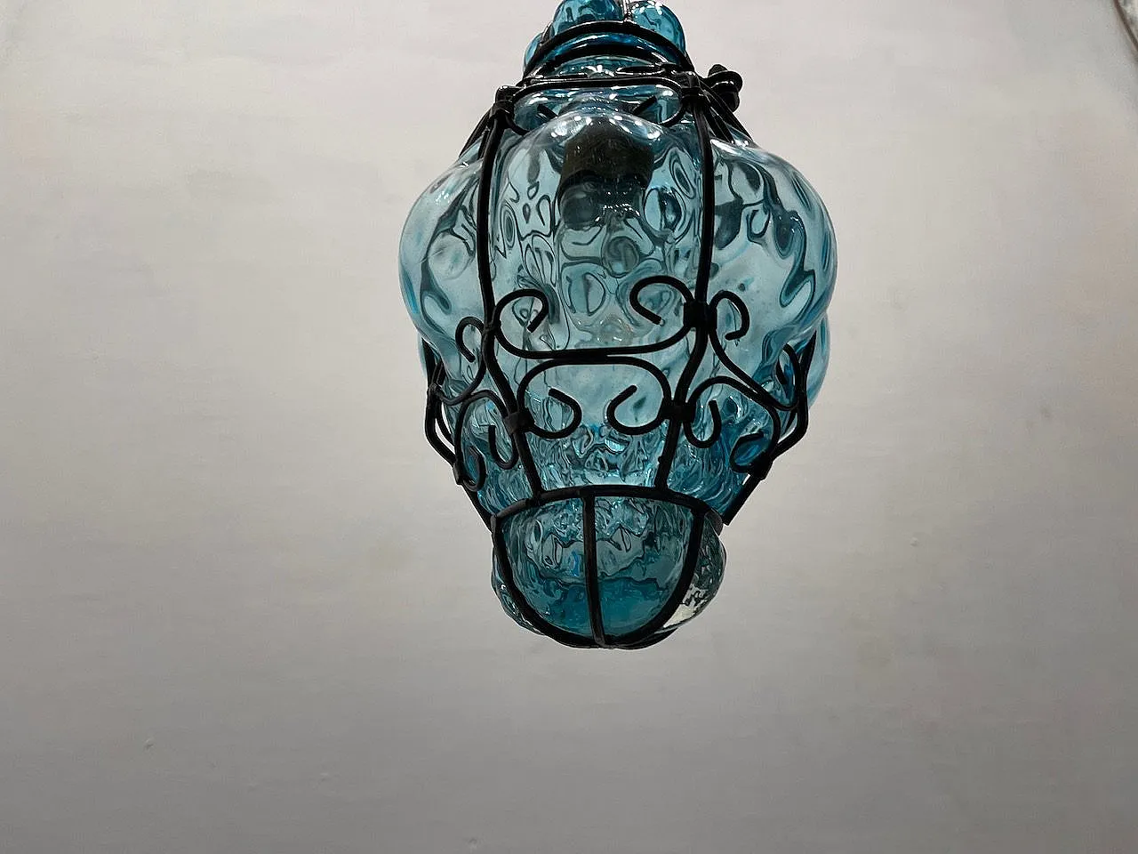 Coppia di lampadari in vetro di Murano blu, anni '70 4