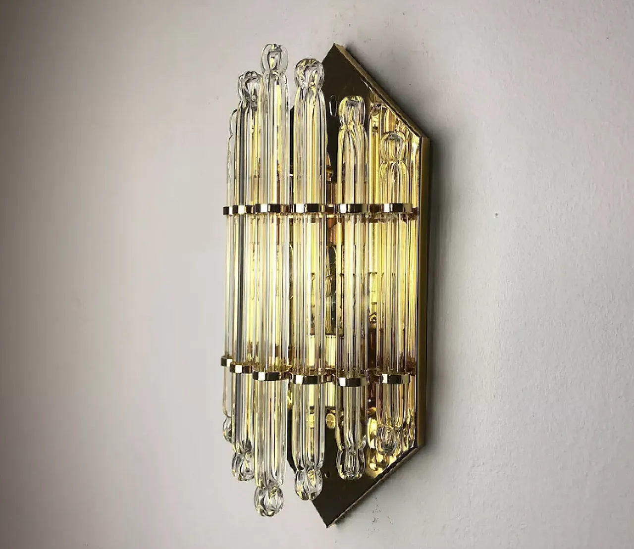 Bevelled glass and metal wall lamp by Venini, 1970s 2