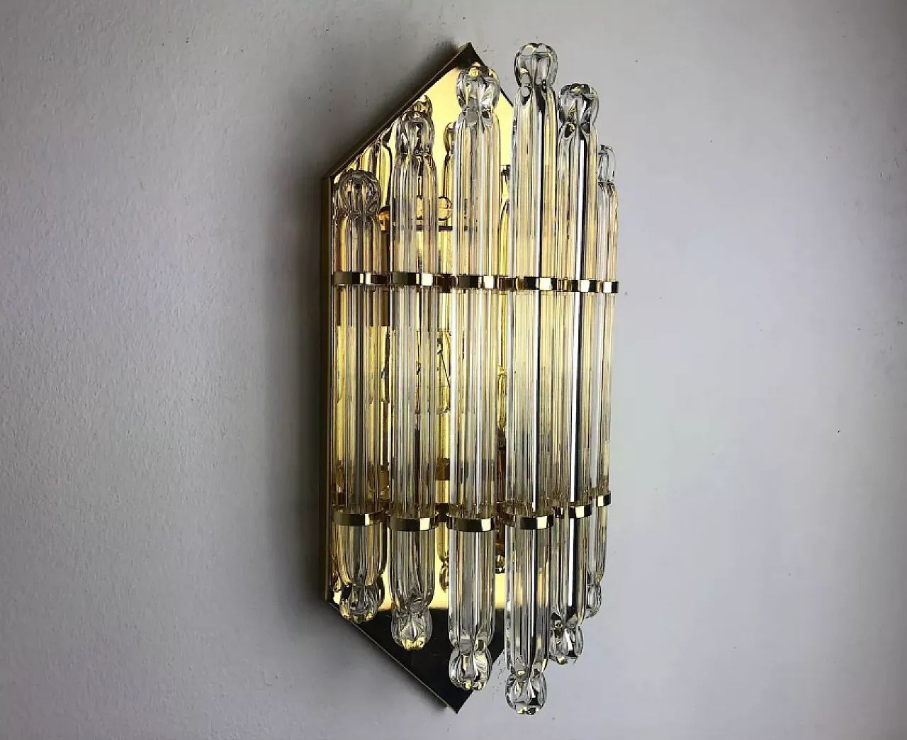 Bevelled glass and metal wall lamp by Venini, 1970s 3