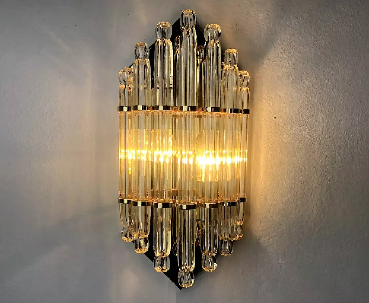 Bevelled glass and metal wall lamp by Venini, 1970s 4