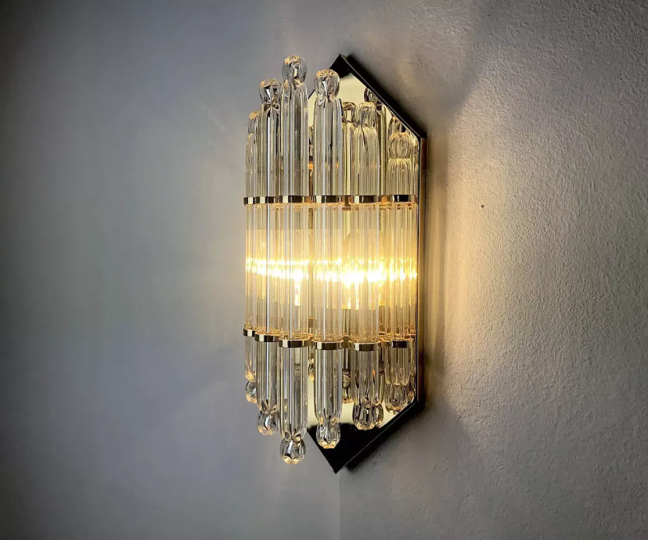 Bevelled glass and metal wall lamp by Venini, 1970s 5