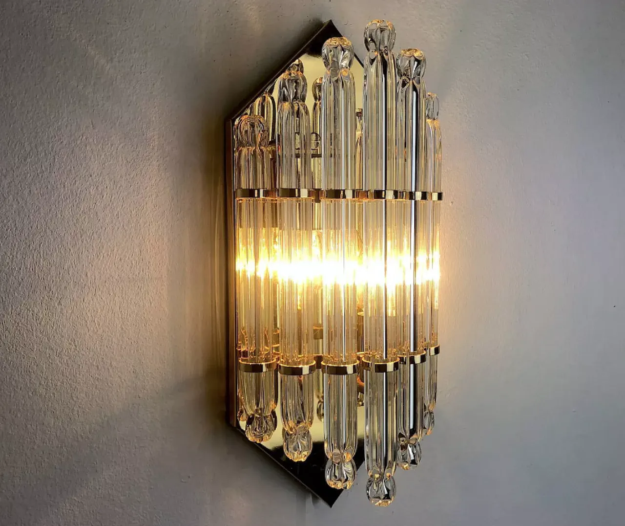 Bevelled glass and metal wall lamp by Venini, 1970s 6