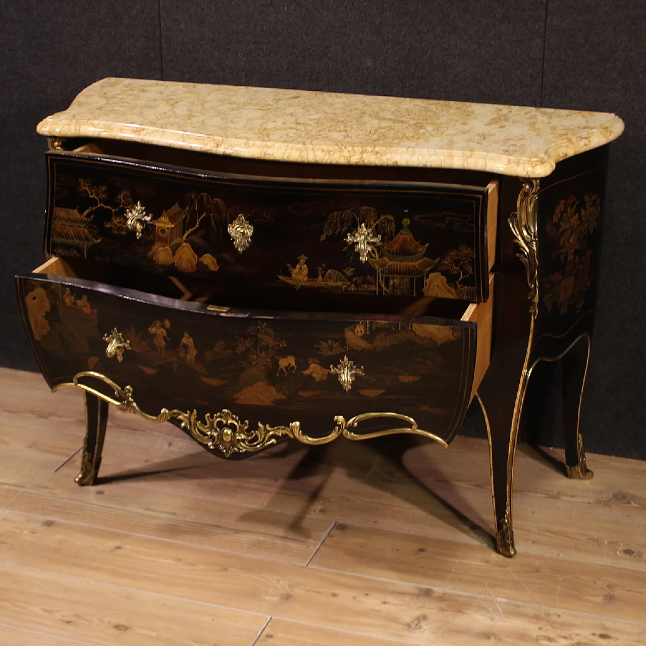 Comò in stile Luigi XV laccato a chinoiserie, '900 5