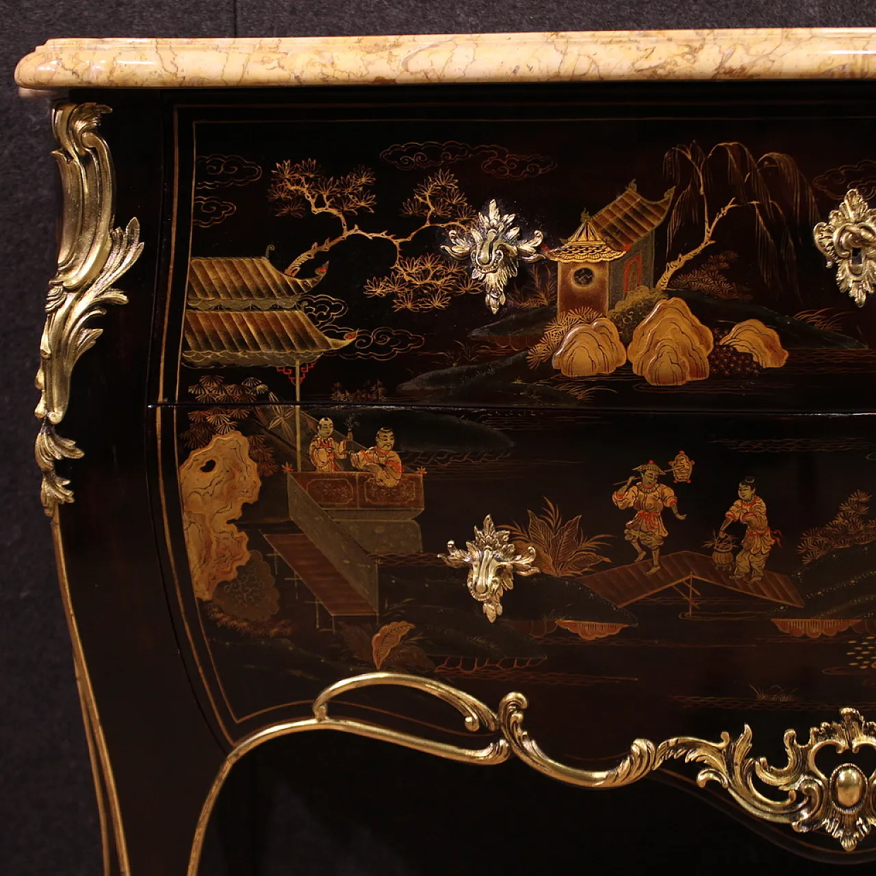 Comò in stile Luigi XV laccato a chinoiserie, '900 6
