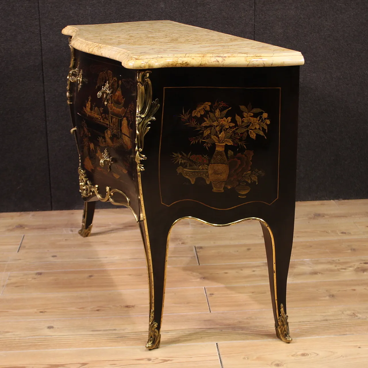 Comò in stile Luigi XV laccato a chinoiserie, '900 11