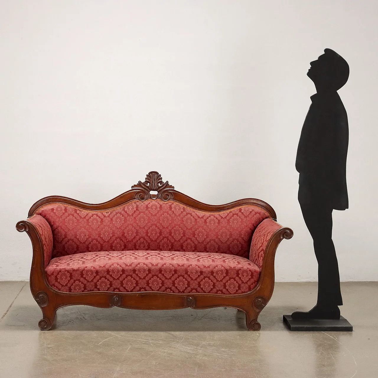 Louis Philippe boat-shaped sofa in beech & damask fabric, 19th century 2