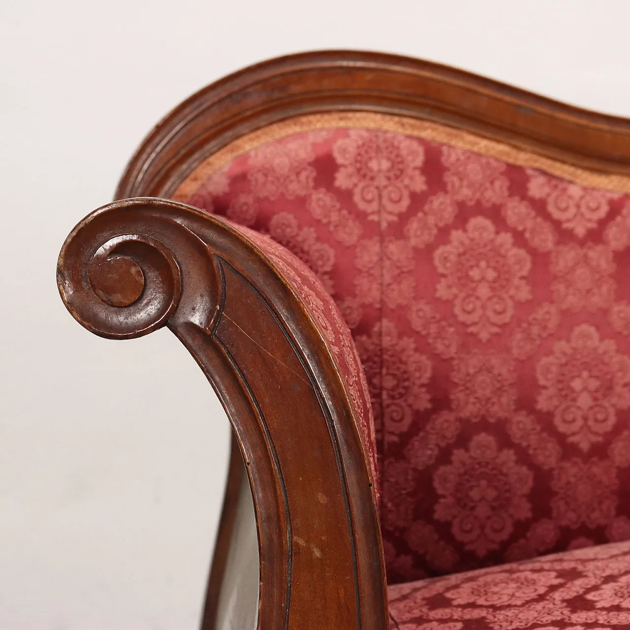 Louis Philippe boat-shaped sofa in beech & damask fabric, 19th century 3
