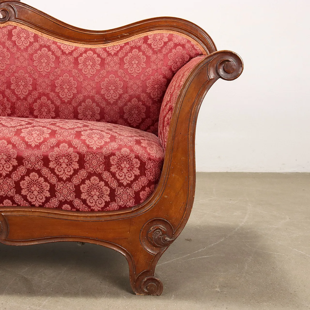 Louis Philippe boat-shaped sofa in beech & damask fabric, 19th century 5