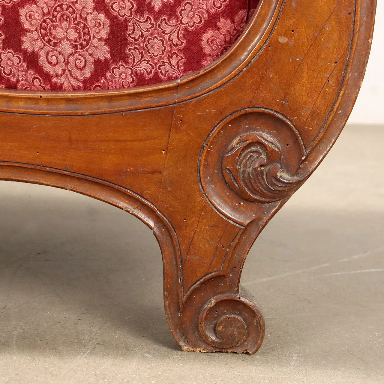 Louis Philippe boat-shaped sofa in beech & damask fabric, 19th century 6