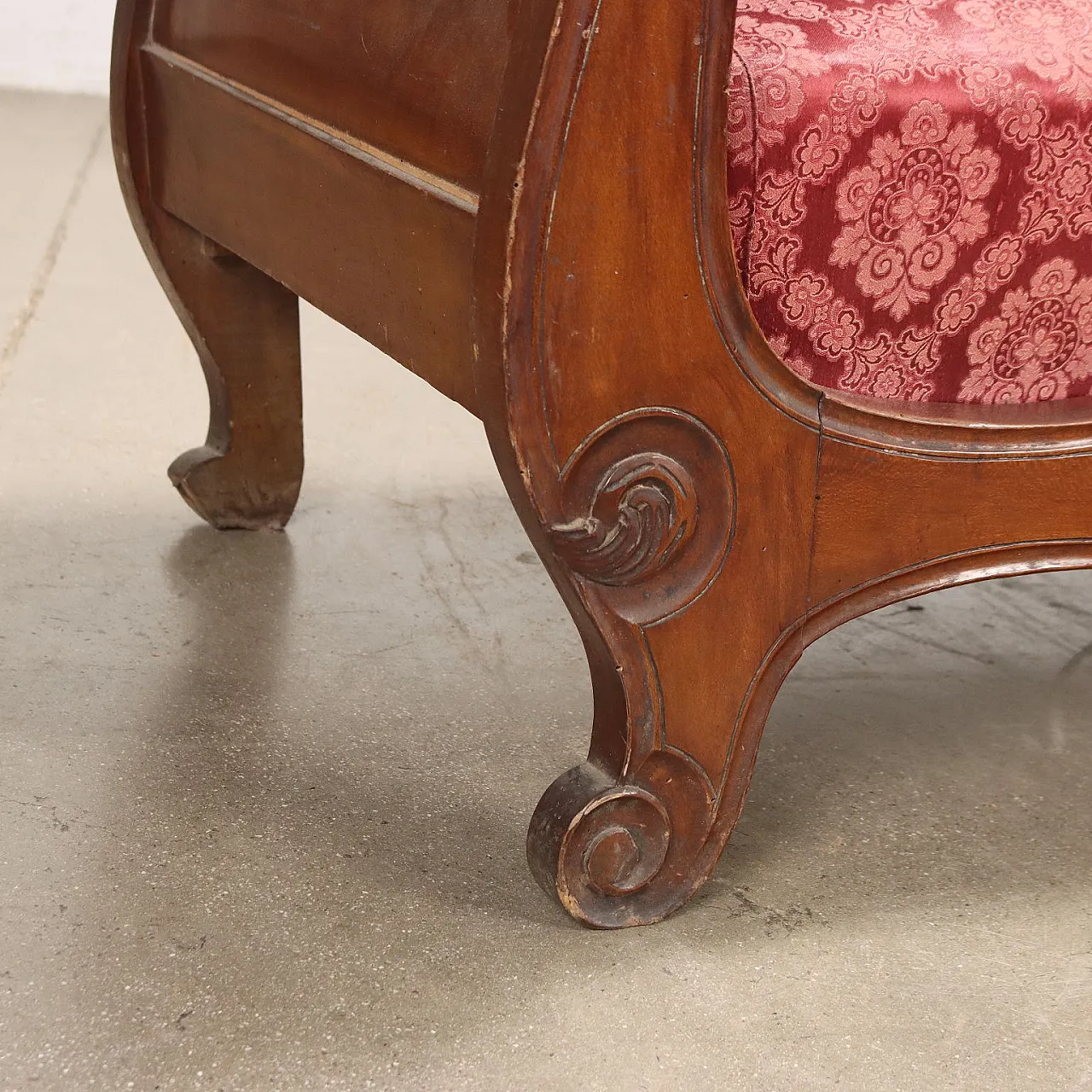 Louis Philippe boat-shaped sofa in beech & damask fabric, 19th century 7