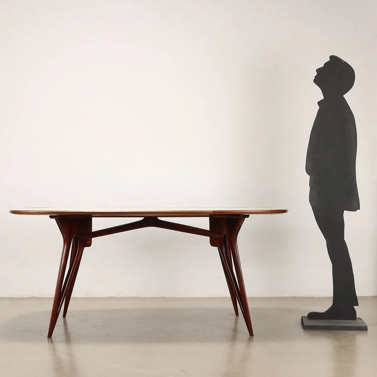 Tavolo con base in mogano e piano in legno e vetro, anni '50 9