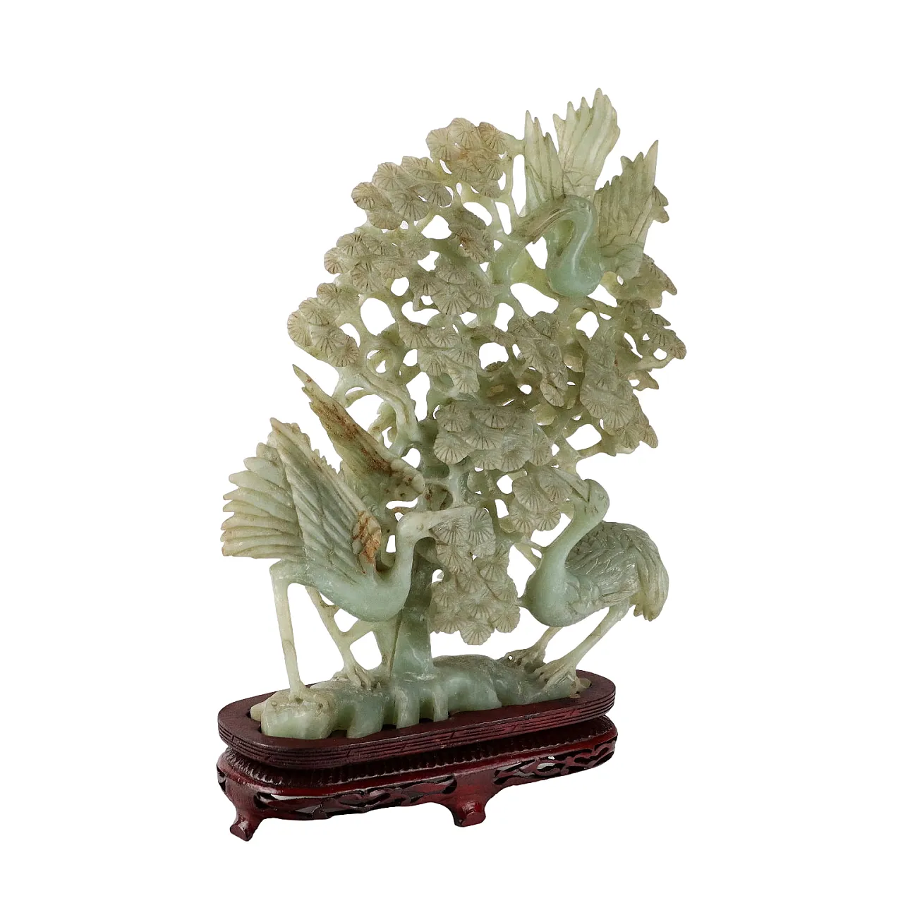 Scultura cinese di pino e aironi in pietra saponaria 1