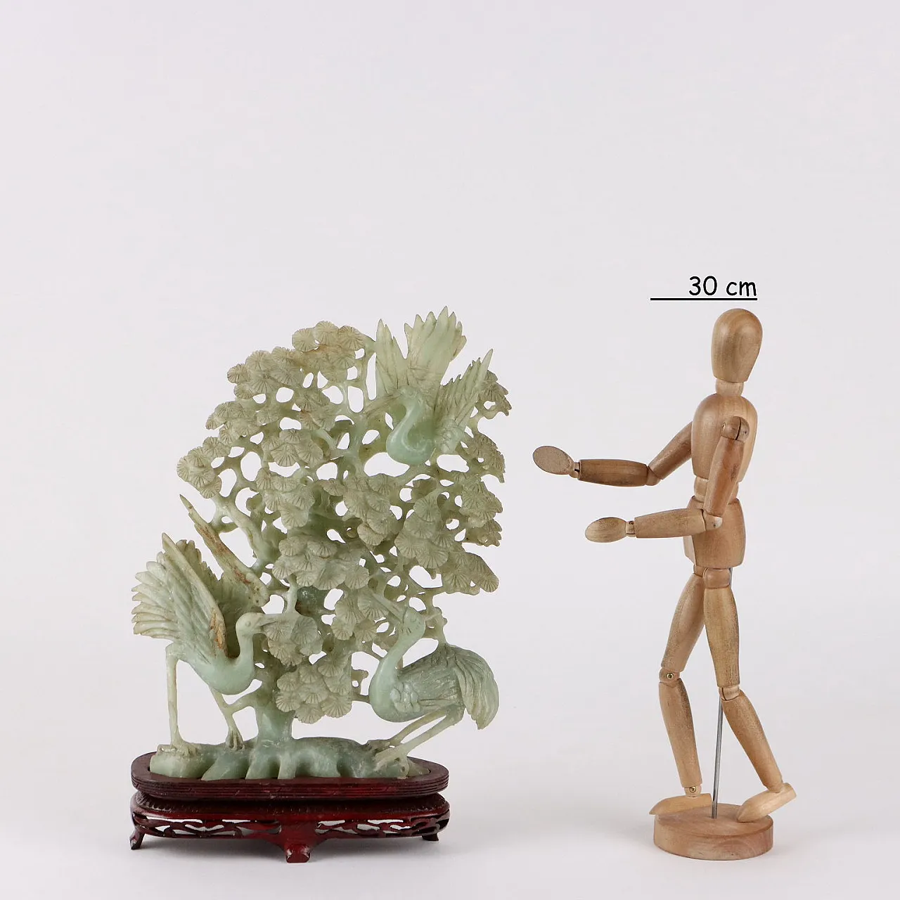 Scultura cinese di pino e aironi in pietra saponaria 2