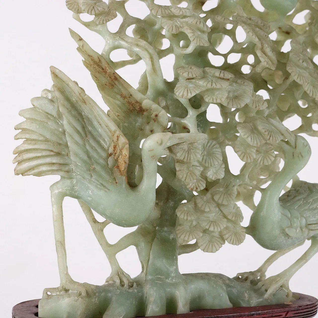 Scultura cinese di pino e aironi in pietra saponaria 3