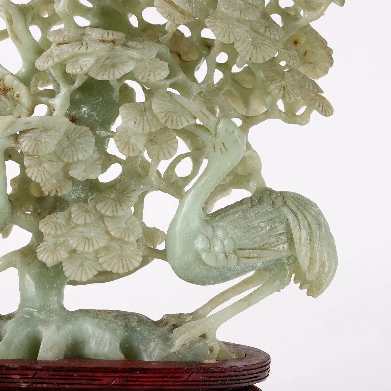 Scultura cinese di pino e aironi in pietra saponaria 4