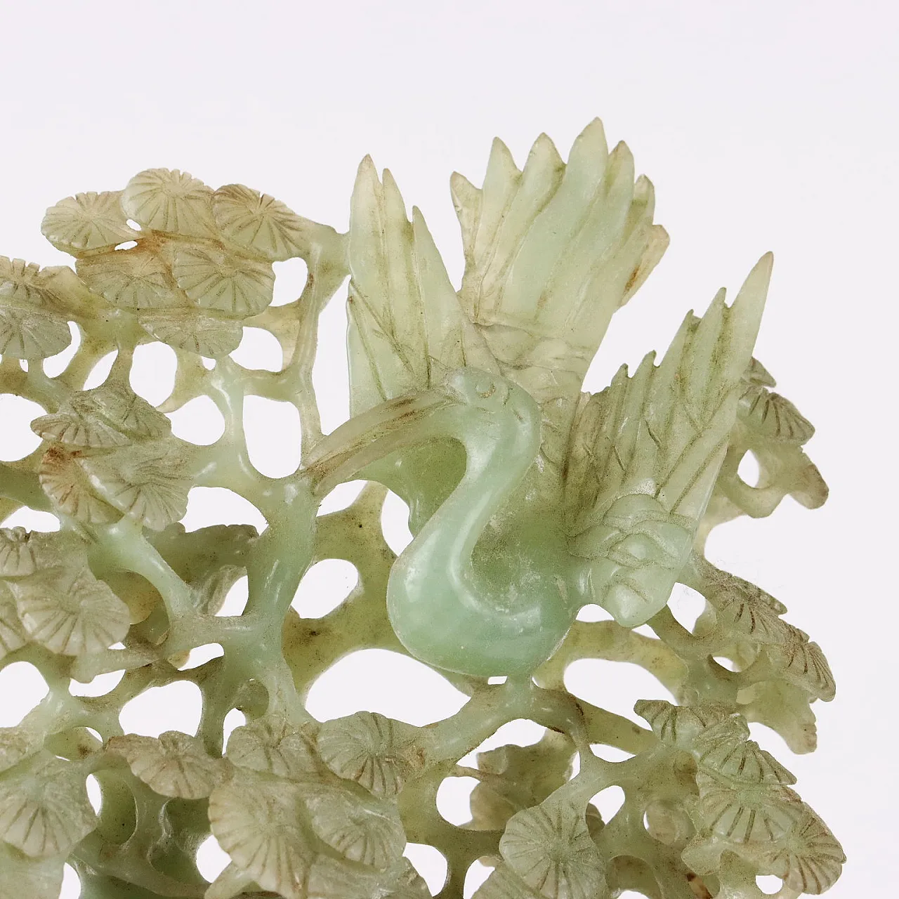 Scultura cinese di pino e aironi in pietra saponaria 5