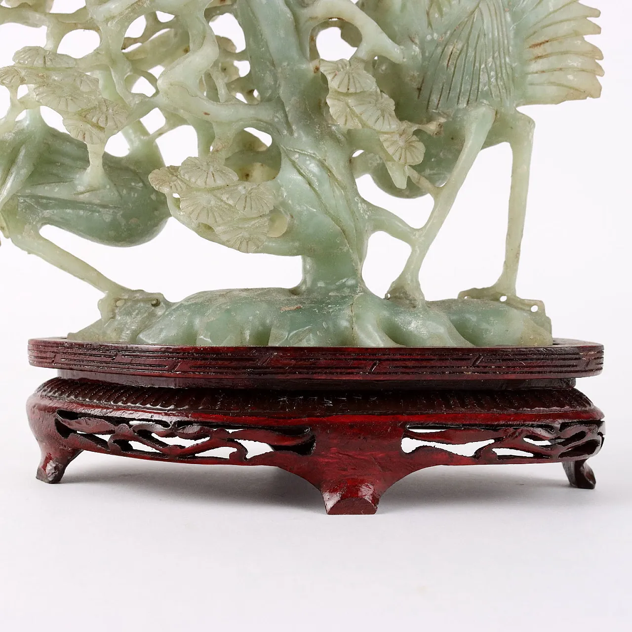 Scultura cinese di pino e aironi in pietra saponaria 7
