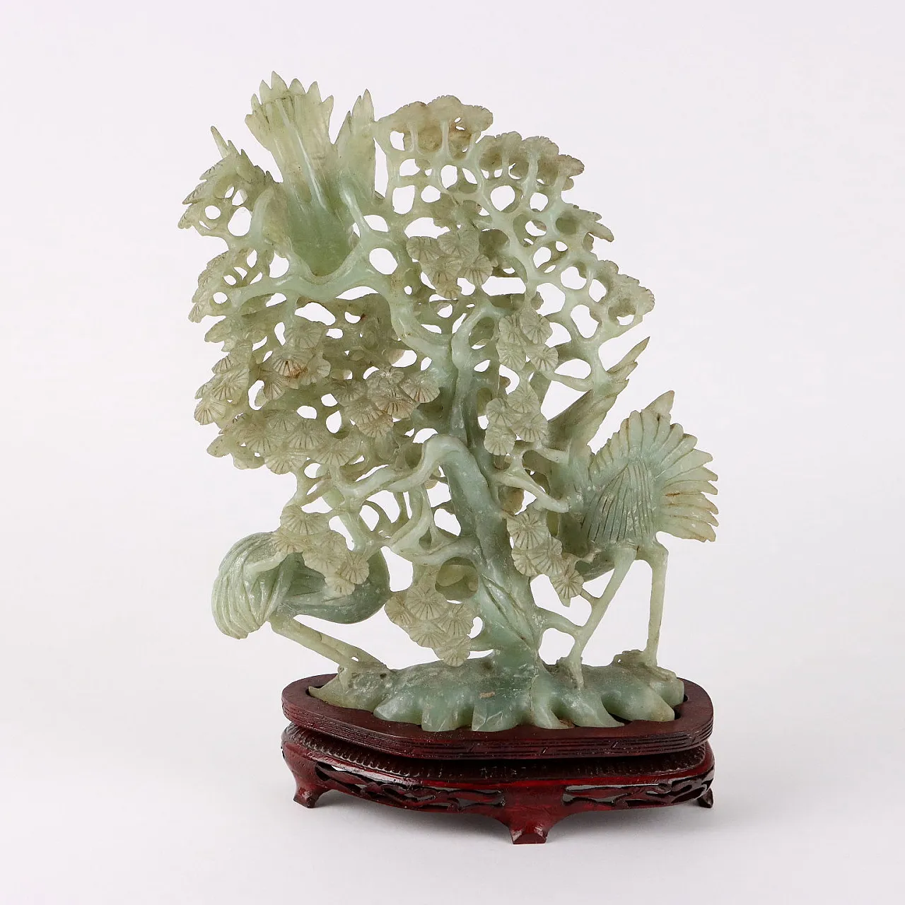 Scultura cinese di pino e aironi in pietra saponaria 8