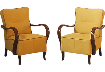 Pair of beech wood armchairs, 40s