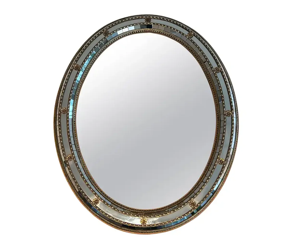Specchio ovale multifacciale con ghirlande in ottone, anni '70 1
