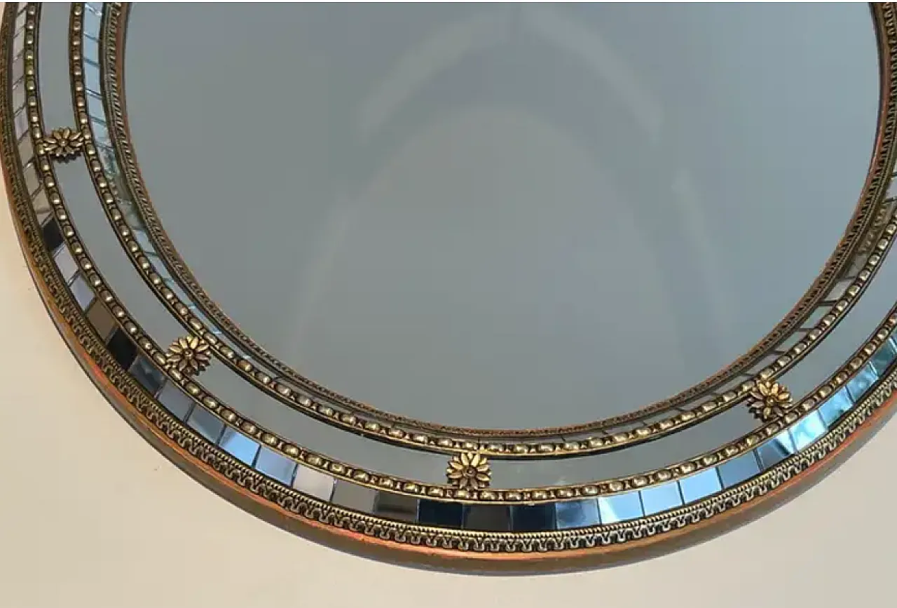 Specchio ovale multifacciale con ghirlande in ottone, anni '70 4