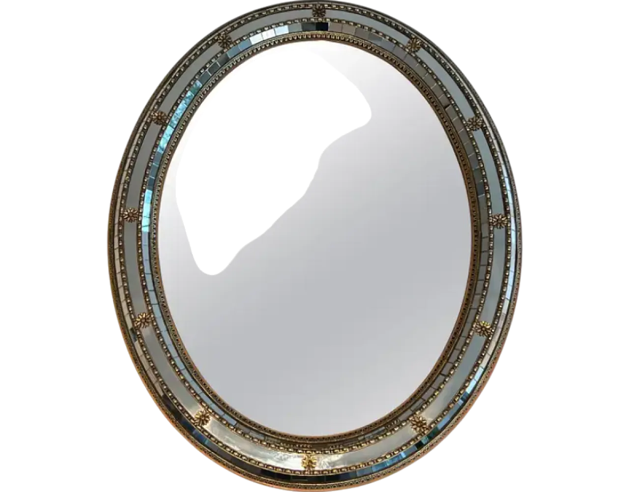 Specchio ovale multifacciale con ghirlande in ottone, anni '70 10