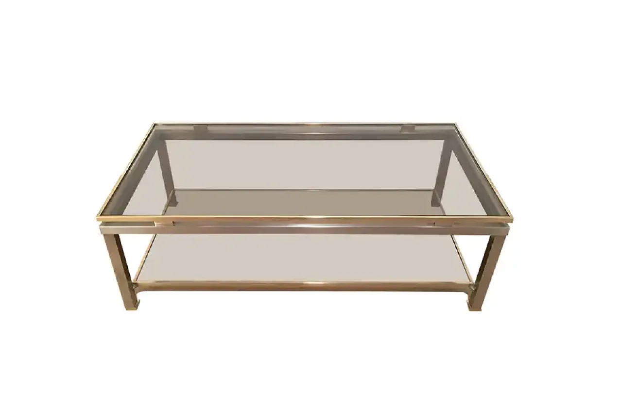 Tavolo in acciaio e ottone di Guy Lefèvre per Maison Jansen, anni '70 1