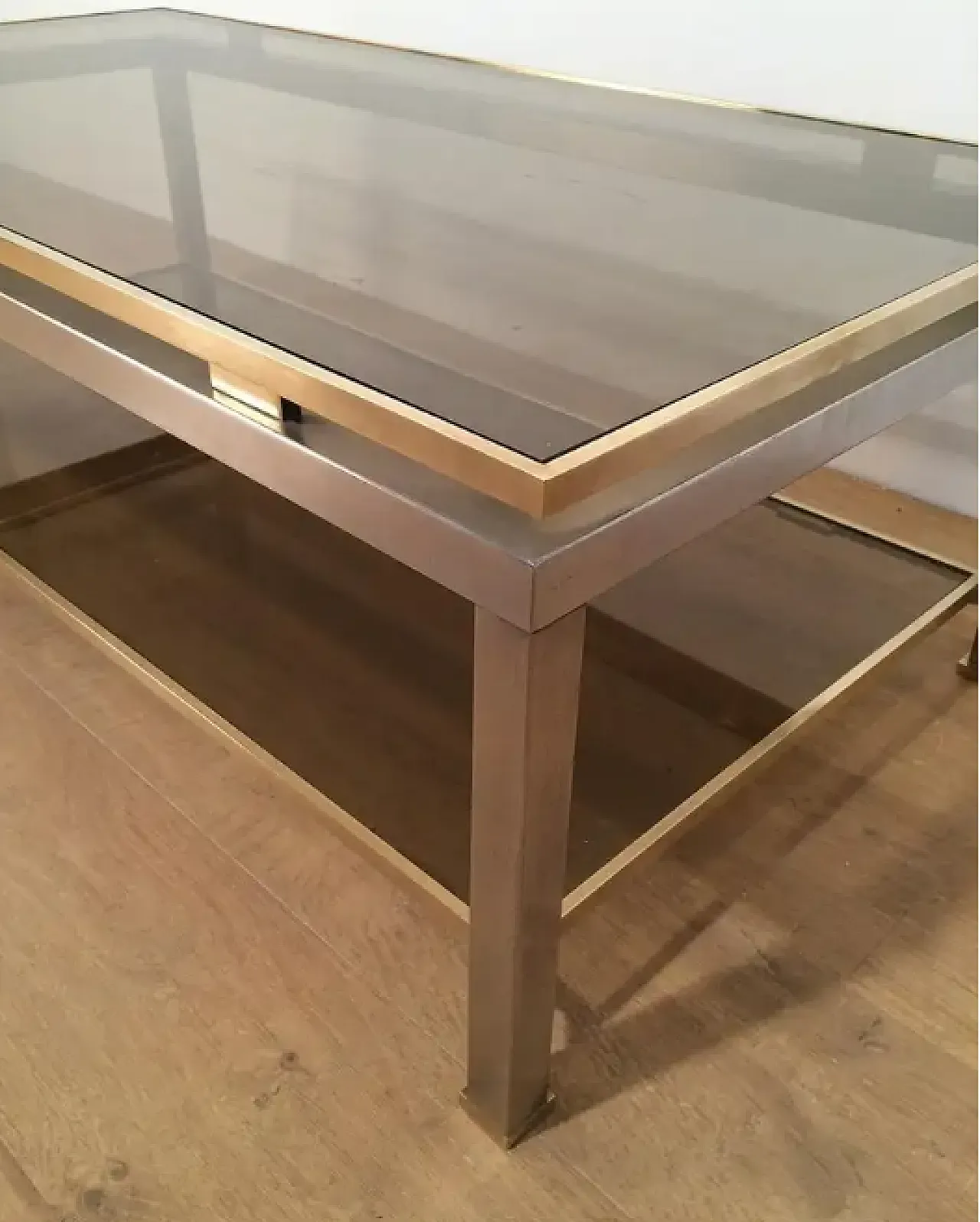 Tavolo in acciaio e ottone di Guy Lefèvre per Maison Jansen, anni '70 2