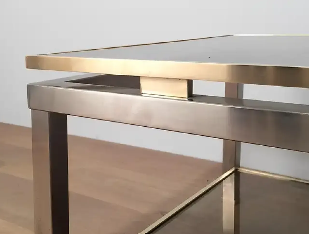 Tavolo in acciaio e ottone di Guy Lefèvre per Maison Jansen, anni '70 4