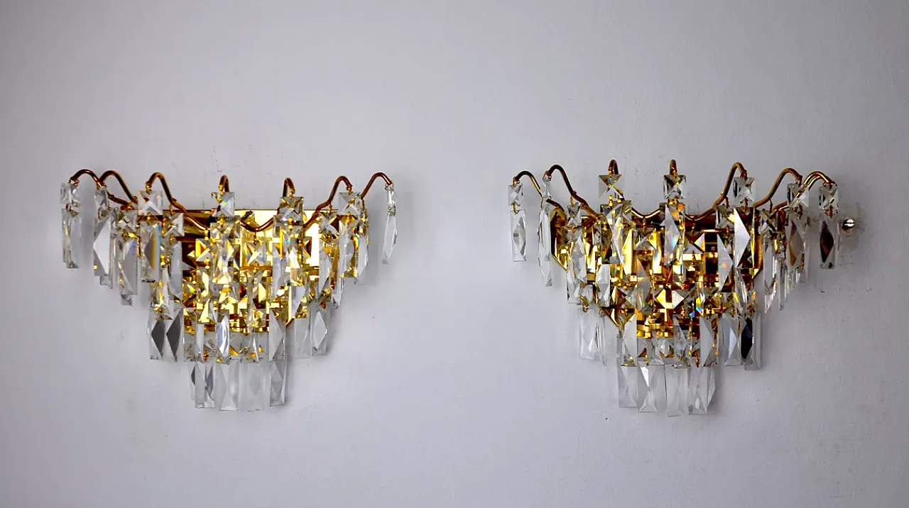Pair of Regency wall lights with ground crystal, 1980s 2