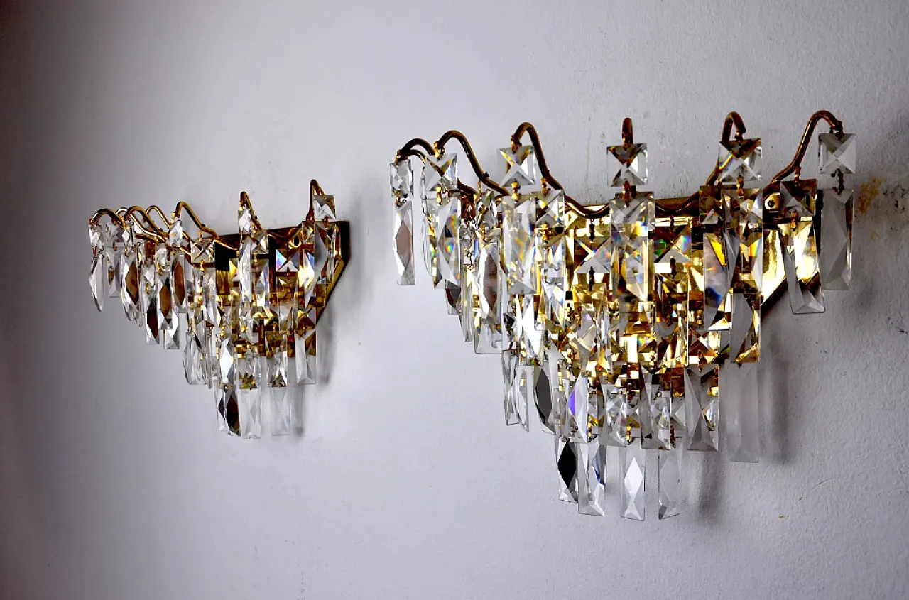 Pair of Regency wall lights with ground crystal, 1980s 3