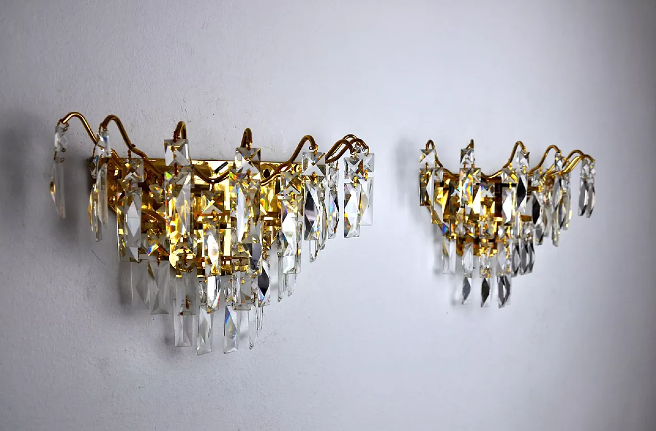 Pair of Regency wall lights with ground crystal, 1980s 4
