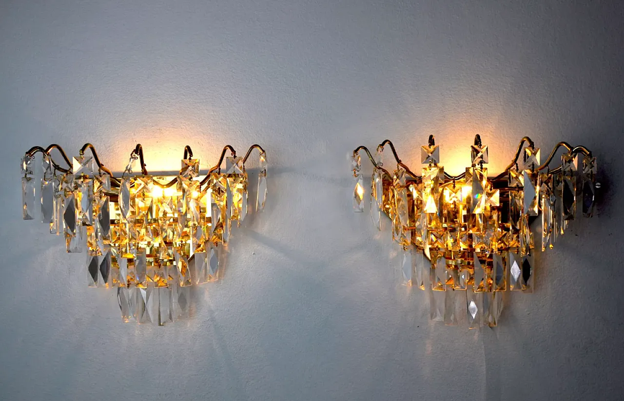 Pair of Regency wall lights with ground crystal, 1980s 5