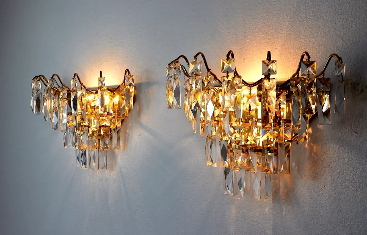 Pair of Regency wall lights with ground crystal, 1980s 6