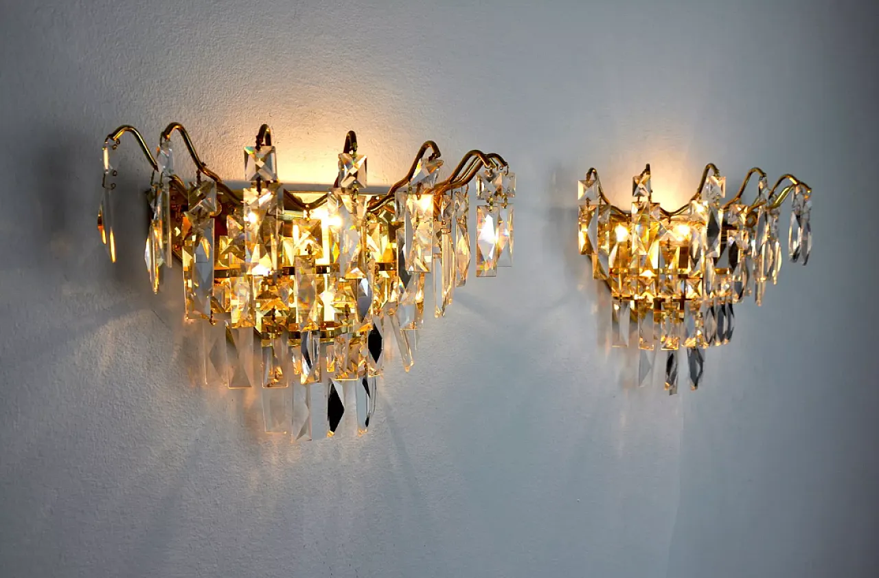 Pair of Regency wall lights with ground crystal, 1980s 7